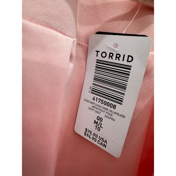 Torrid Studio Crepe Classic Shawl Collar Blazer Impatient Pink Women M/L NWT - Picture 7 of 8